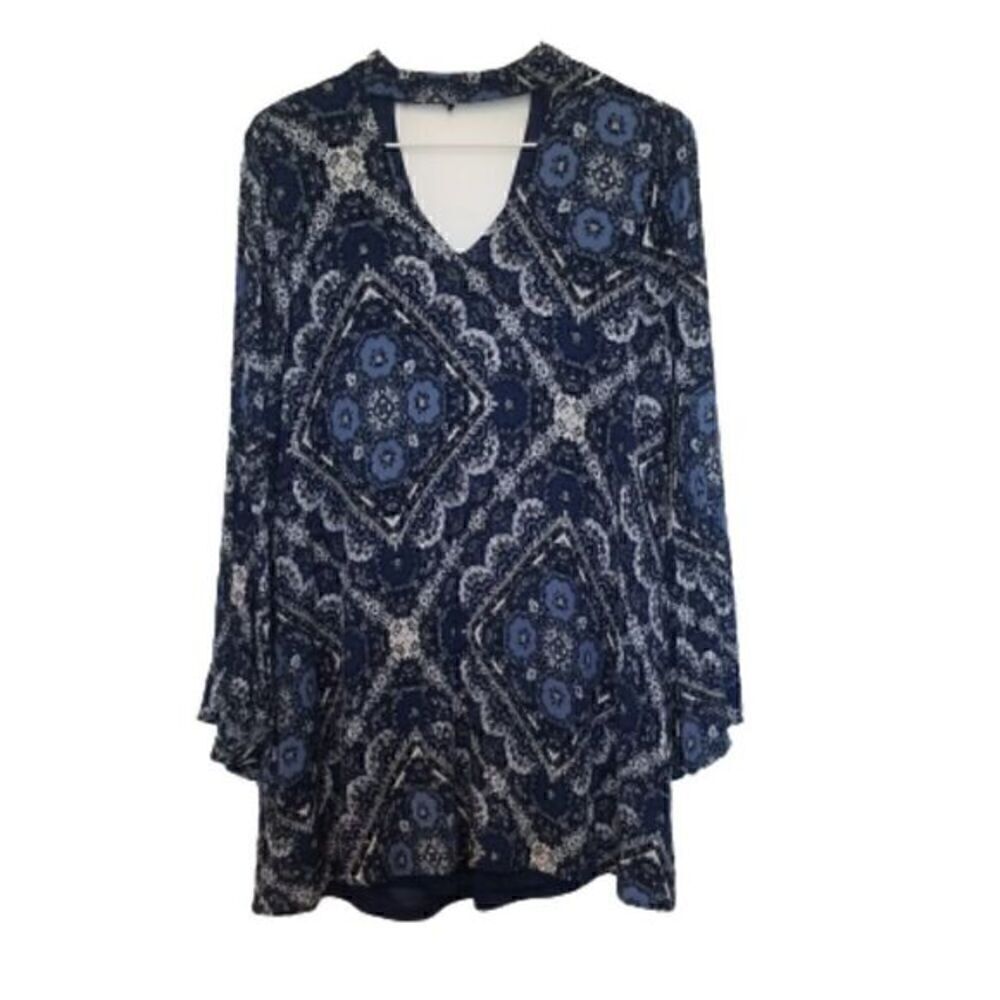 VERY J Bohemian Choker Collar Paisley Print Tunic